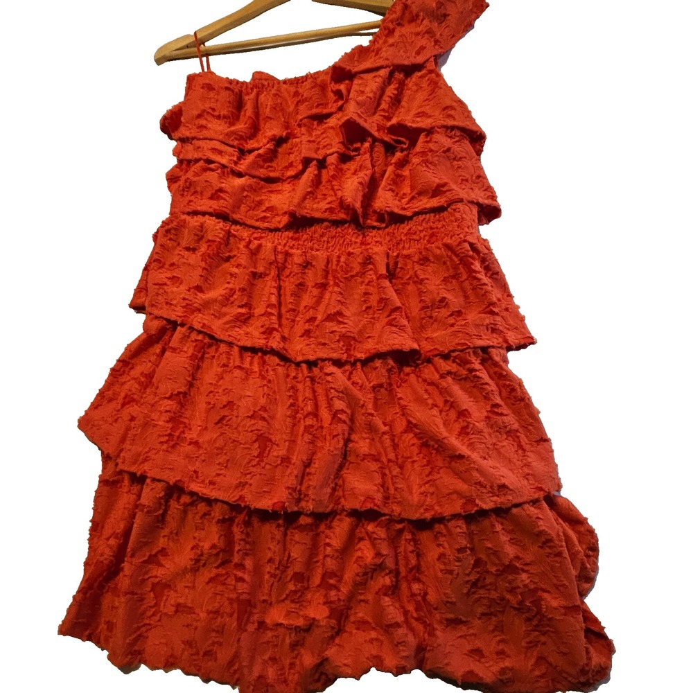 LC Lauren Conrad Womens One Shoulder Ruffled Tiered Dress Coral Floral L 1-00381